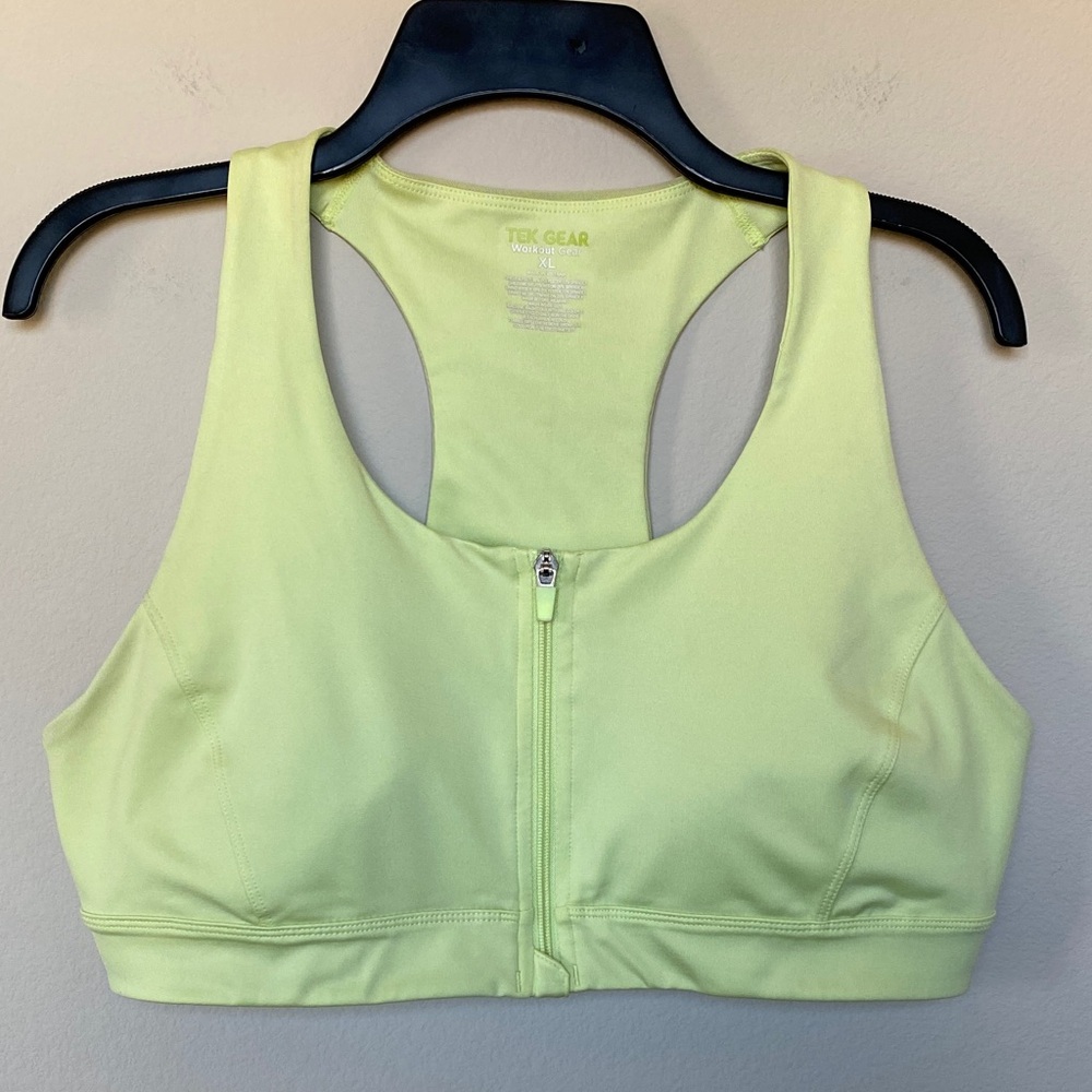 Tek Gear Light Green Front Zip Racerback Sports Bra